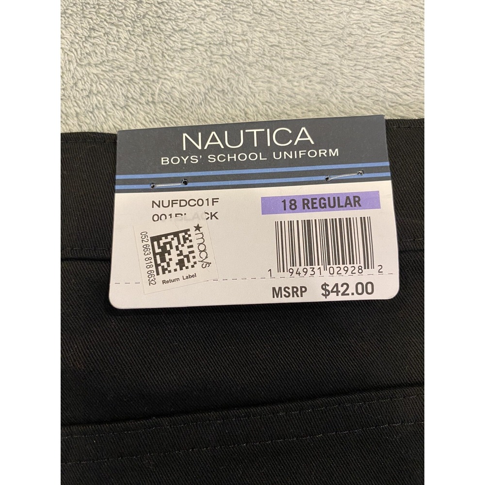 NWT Nautica Boys' school uniform. Adjustable waist.‎ 18 regular. Black